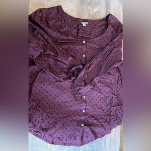 Aerie 3/4 Length Sleeve Eggplant Scoop Neck Blouse Medium